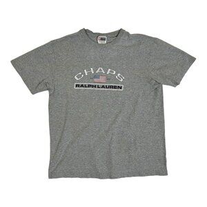 Vintage Chaps Ralph Lauren T-Shirt Size Medium Gray Spell Out Flag Y2K